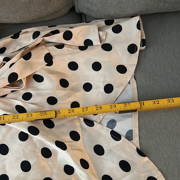 New Vici Polka Dot Satin Wrap Dress - Picture 5 of 9